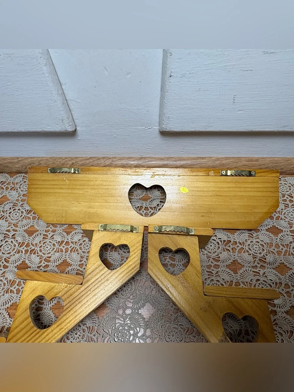 Vintage 90s Cottagecore Wooden Heart Floating Stair Step Curio Shelf 3 Piece Set